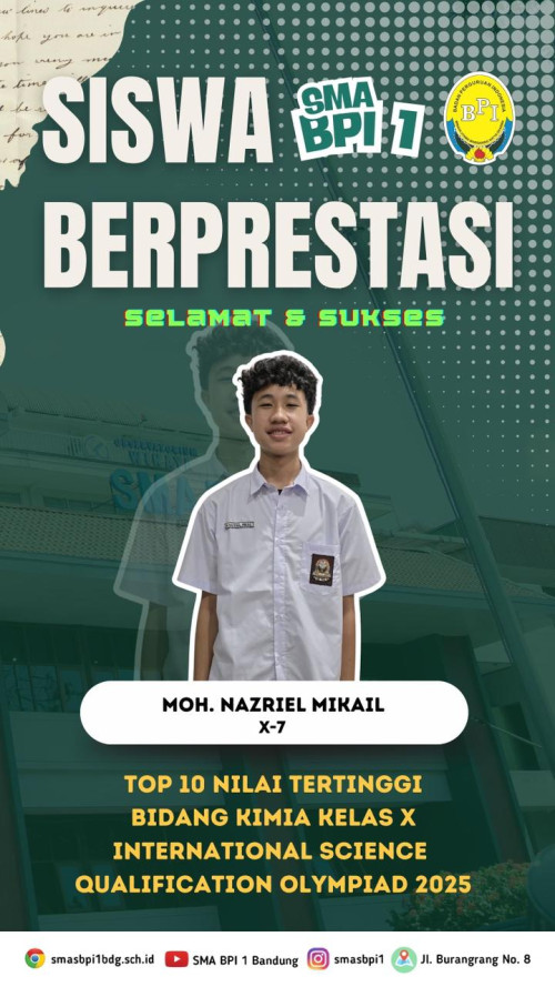 BPIPrestasi - Moh. Nazriel X-7 mendapatkan Top 10 Nilai Tertinggi Bidang Kimia