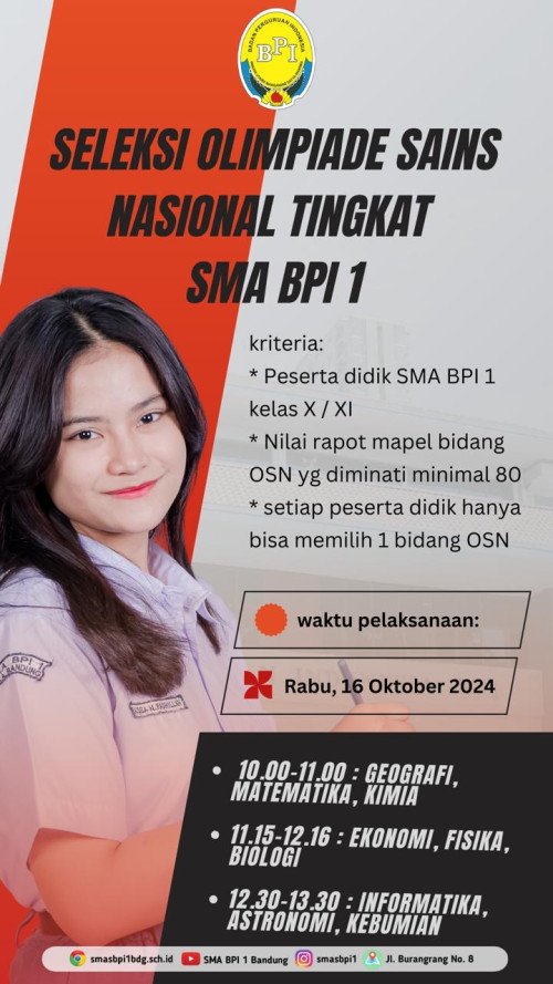 Seleksi Olimpiade Sains Tingkat Sekolah SMA BPI 1 BANDUNG